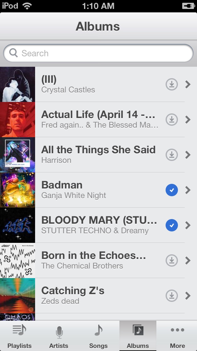 Albums off your own server. The ring downloads; the check means it’s in Music.