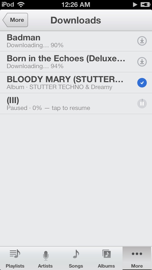 Downloads under way — pause one, resume one, let the rest run.